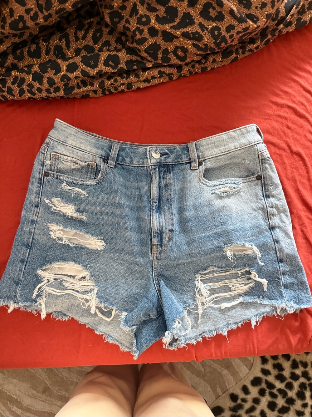 American Eagle Outfitters Light Blue Distressed Denim Shorts